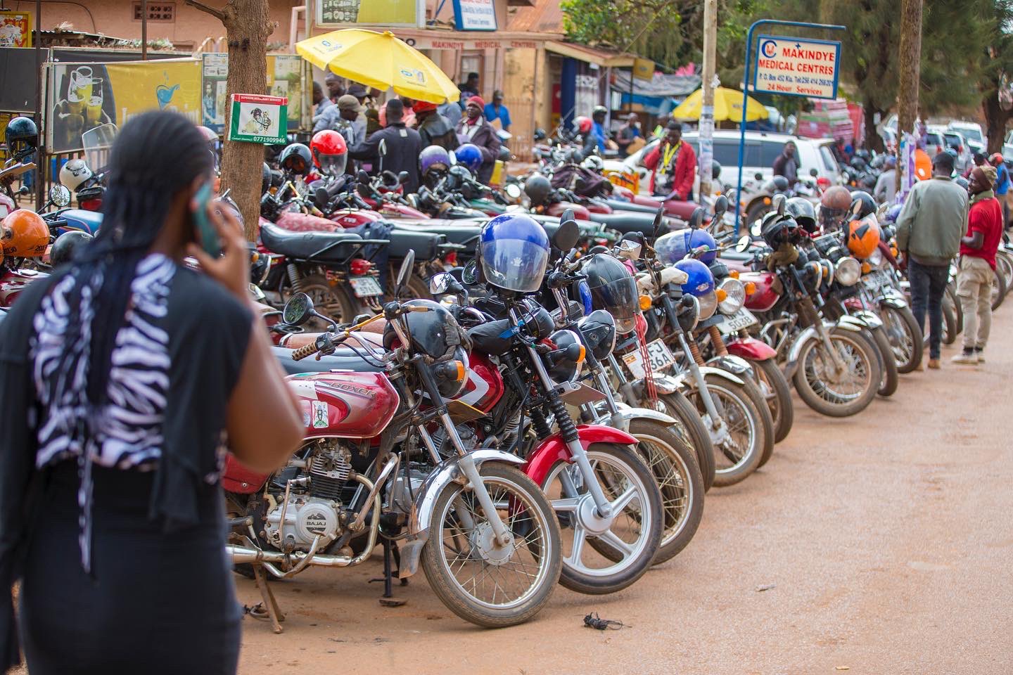 Boda boda motorcycles at a stage