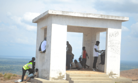 A team of tourists pitch camp in one of the resting shelters