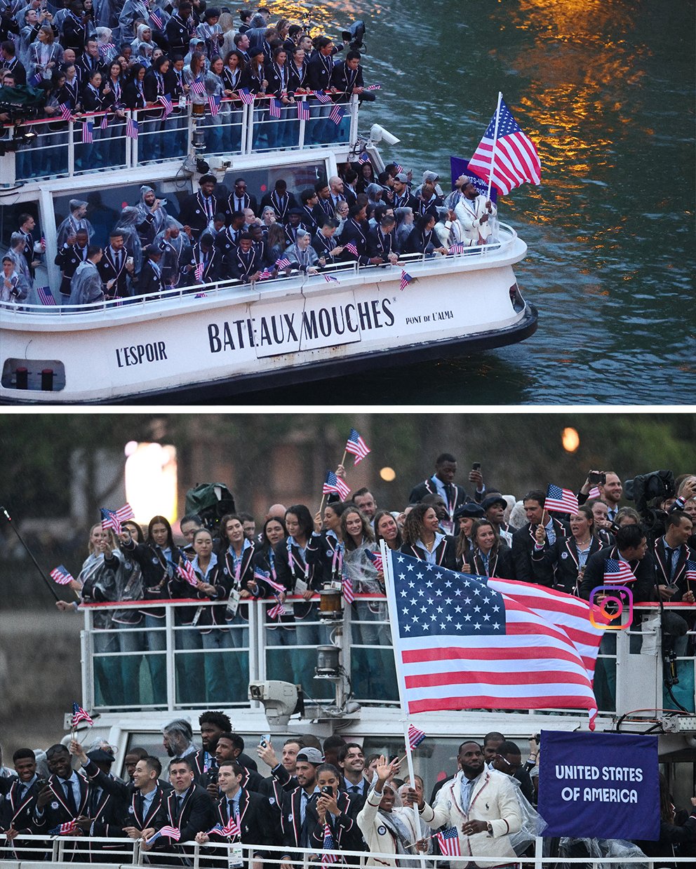 LeBron James and Coco Gauff bearing the flag for Team USA in Paris