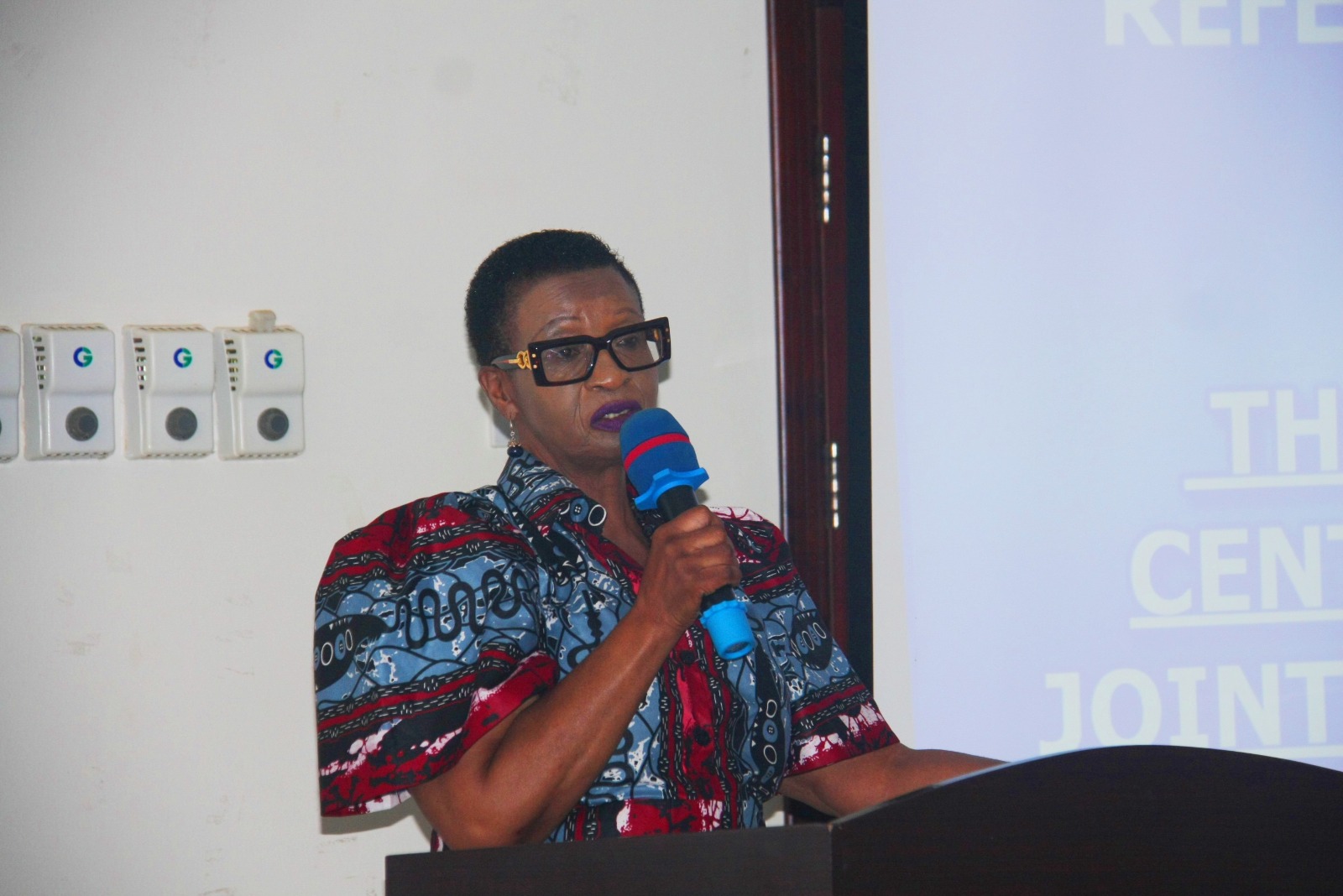 Minister Hanifah Kawooya speaking to health workers in Entebbe