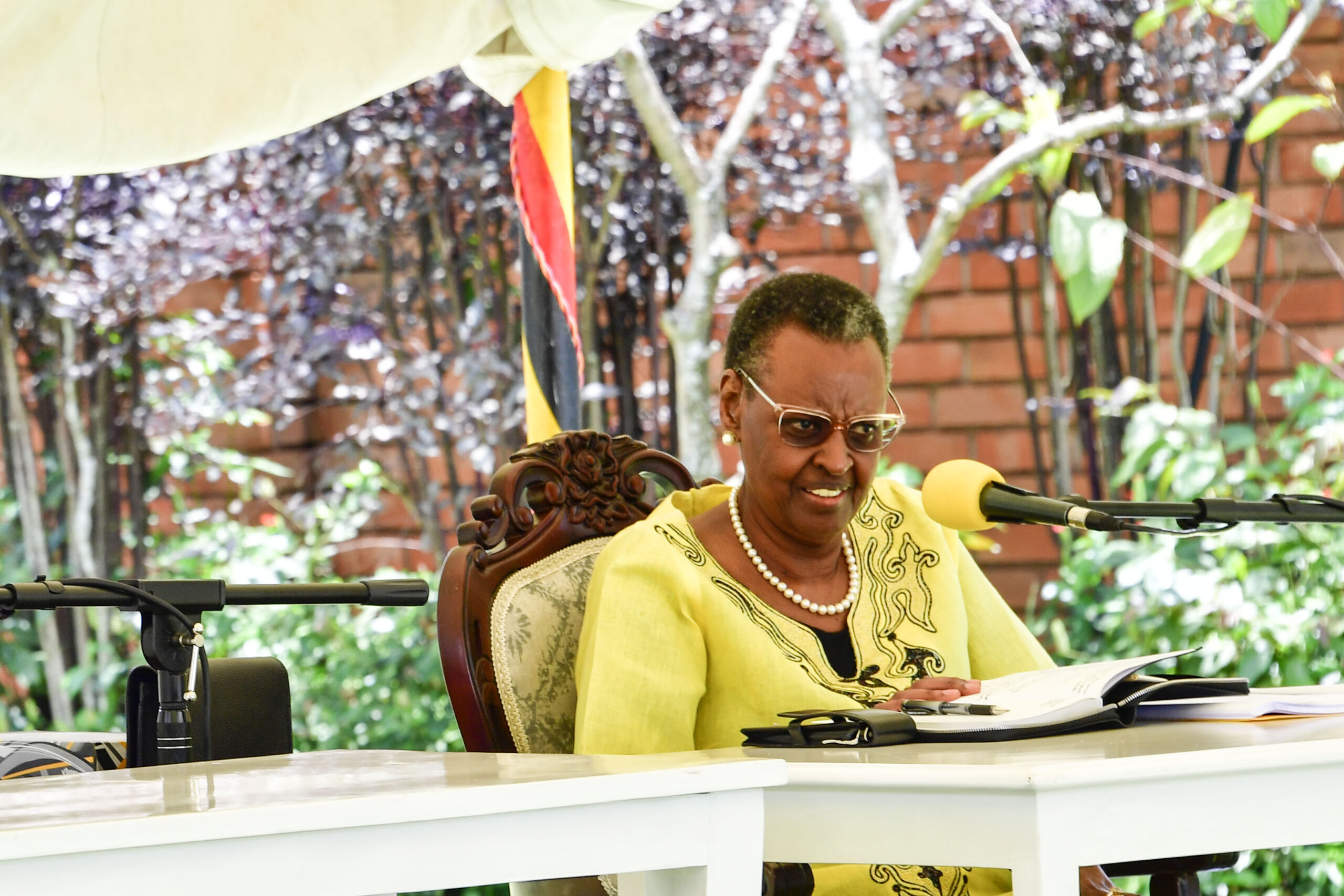 President Museveni and First Lady Janet addressing the meeting on sports infrastructure development