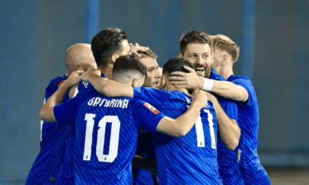 The moment Dinamo Zagreb players celebrate a goal