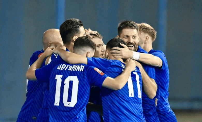 The moment Dinamo Zagreb players celebrate a goal