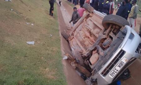 Toyota wish car after overturning at the scene of accident