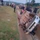 Toyota wish car after overturning at the scene of accident