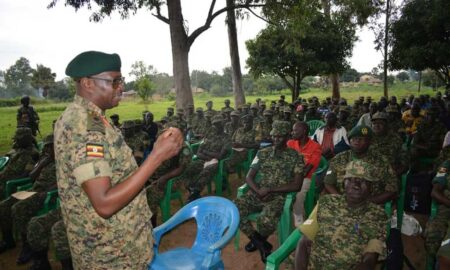 Brig Gen Busizoori addressing retirees. UPDF