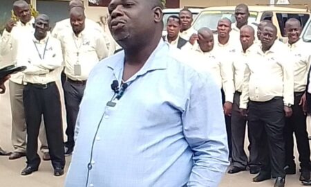 Kitooro Taxi park boss Chief Abiola Walakira addressing the press recently scaled e1726142047244