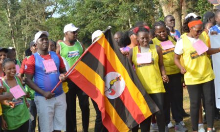 UPPC boss Joseph Opio Okurut flagging off marathoners