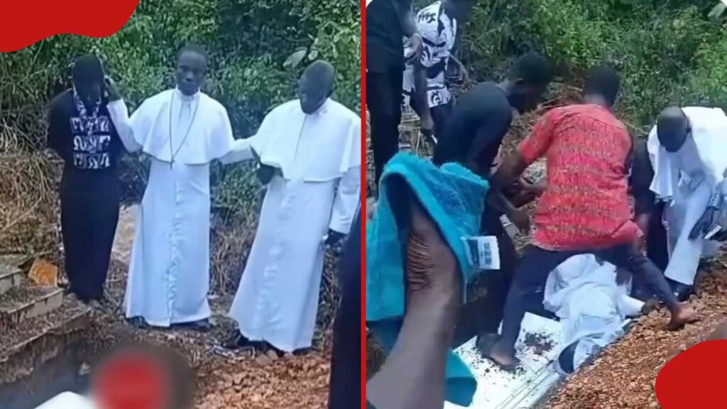 Drama as Priest Faints, Falls Into Grave During Burial Ceremony